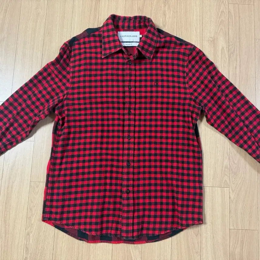 [BUNJANG] Calvin Klein Red Black Asymmetrical Check Shirt / CK캘빈클라인 진 레드 블랙 언발체크 셔츠남방