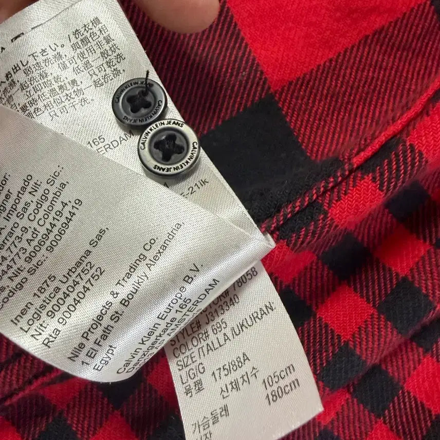 [BUNJANG] Calvin Klein Red Black Asymmetrical Check Shirt / CK캘빈클라인 진 레드 블랙 언발체크 셔츠남방