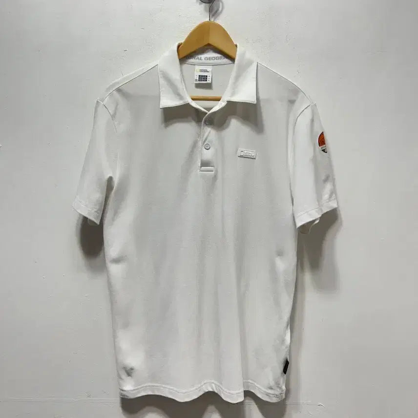 [BUNJANG] National Geographic White Short Sleeve Polo Shirt (L) / 내셔널지오그래픽 화이트 반팔 폴로티셔츠 김천시청 L