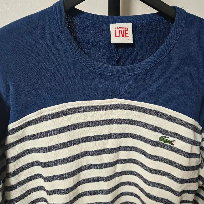 [BUNJANG] Lacoste Live White and Black Striped Raglan T-shirt / 라코스테 라이브 흰검 스트라이프 라글란 티셔츠(사이즈3(100))