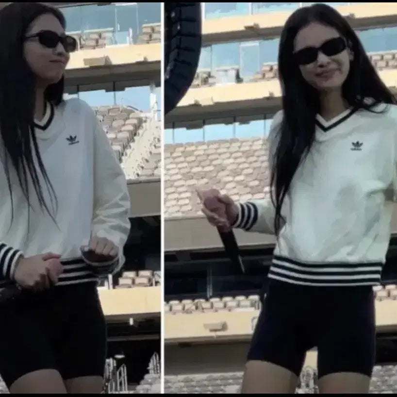 [BUNJANG] Adidas x Sporty &amp; Rich V-Neck Crew Sweatshirt - Ivory, Size M / 아디다스 x 스포티앤리치 V넥 스웨트 M