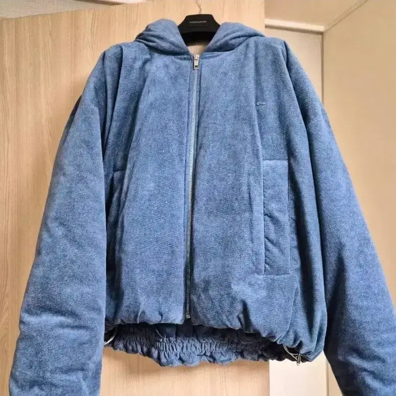 [BUNJANG] Wooyoungmi 24FW Denim Hooded Goose Down Jacket / 우영미 / 24fw 데님 후드 구스다운 블루 / 48