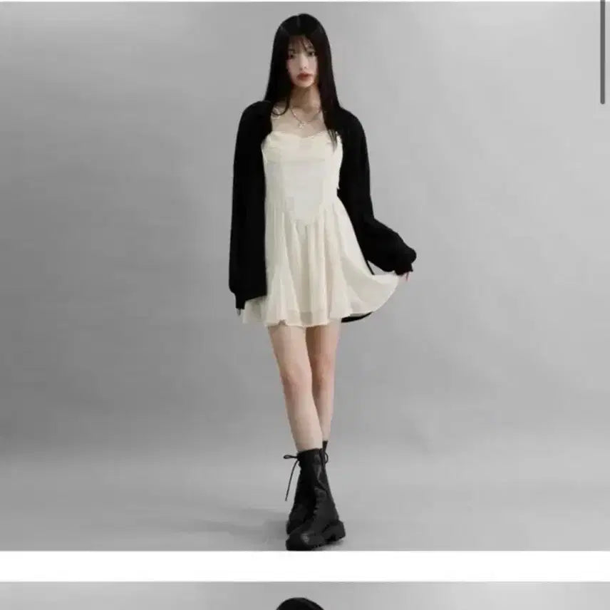[SOLD OUT] 코디세트 셔링 쉬폰 뷔스티에 원피스