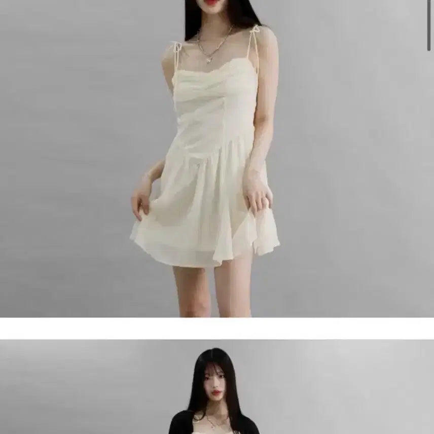 [SOLD OUT] 코디세트 셔링 쉬폰 뷔스티에 원피스