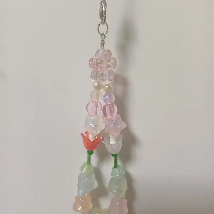 [BUNJANG] Floral Bead Phone Strap Keychain / 꽃 비즈 폰 스트랩 키링