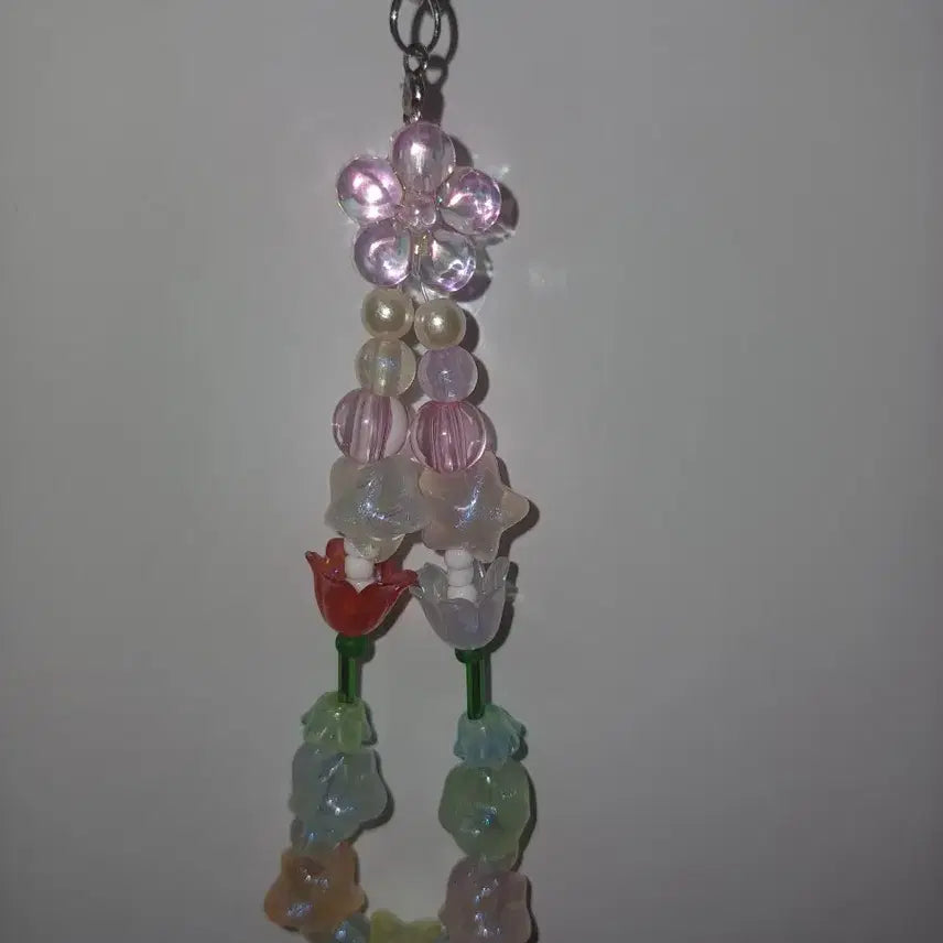 [BUNJANG] Floral Bead Phone Strap Keychain / 꽃 비즈 폰 스트랩 키링