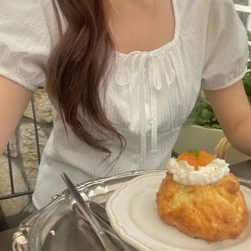 [BUNJANG] Ribbon Short Sleeve Blouse / 리본 반팔 블라우스