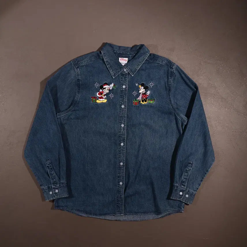 [BUNJANG] Disney Embroidered Denim Shirt - L / 디즈니 자수 데님셔츠 C417