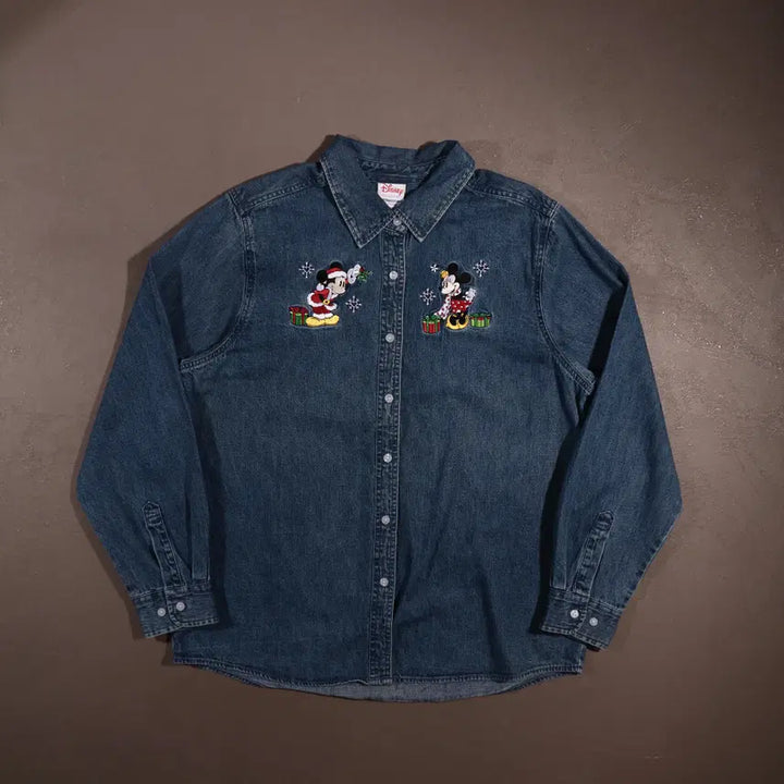 [BUNJANG] Disney Embroidered Denim Shirt - L / 디즈니 자수 데님셔츠 C417