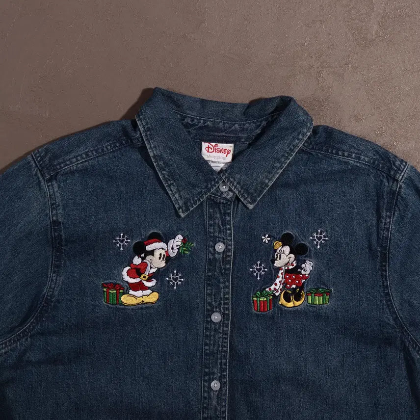 [BUNJANG] Disney Embroidered Denim Shirt - L / 디즈니 자수 데님셔츠 C417