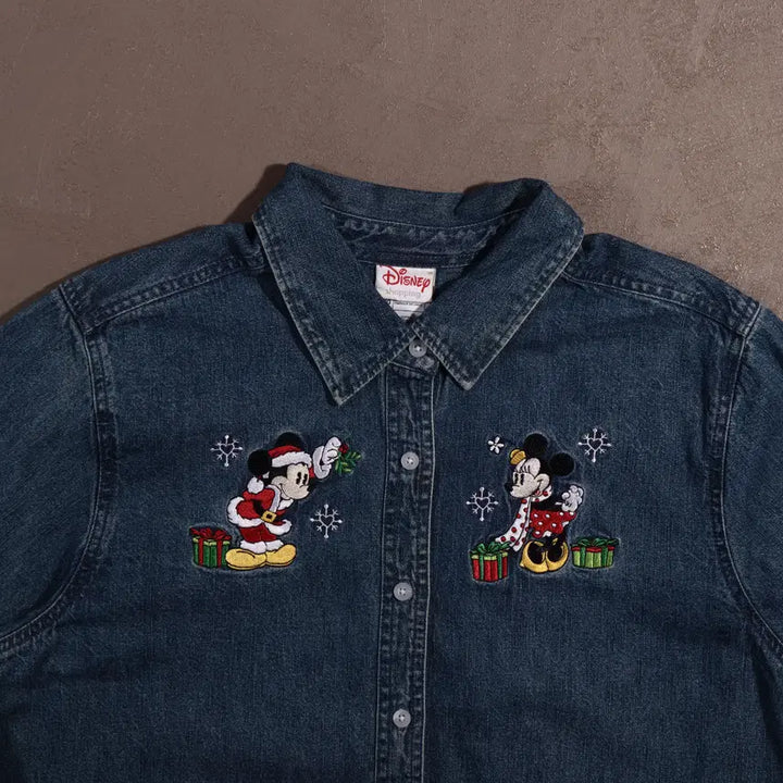 [BUNJANG] Disney Embroidered Denim Shirt - L / 디즈니 자수 데님셔츠 C417