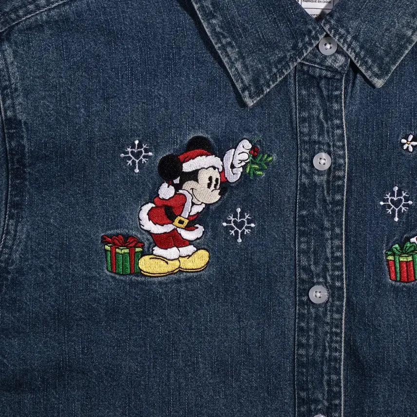 [BUNJANG] Disney Embroidered Denim Shirt - L / 디즈니 자수 데님셔츠 C417