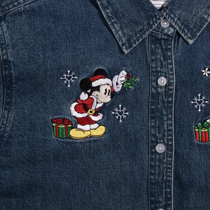 [BUNJANG] Disney Embroidered Denim Shirt - L / 디즈니 자수 데님셔츠 C417