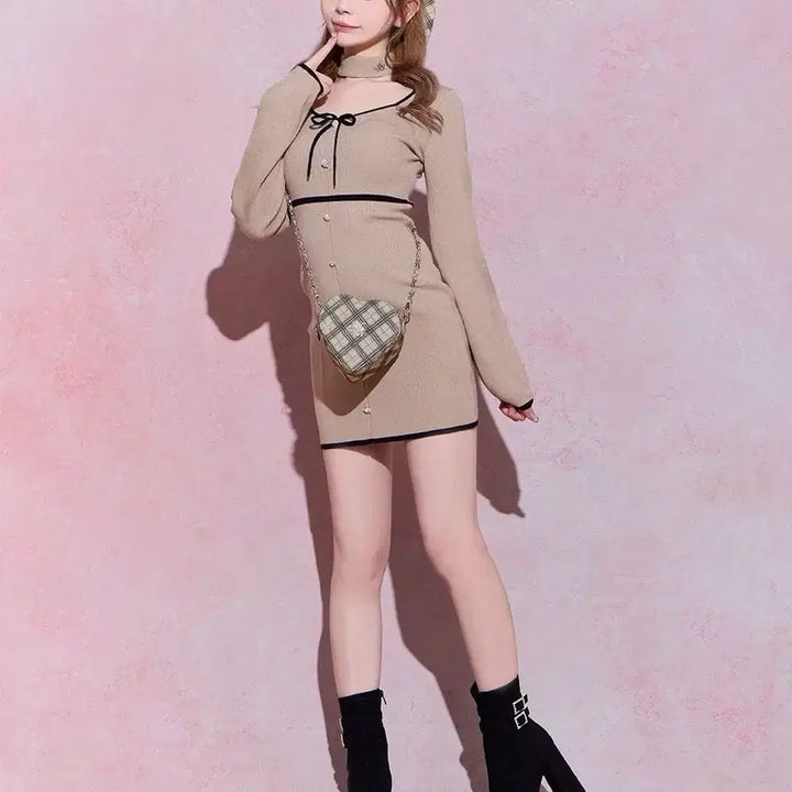 [BUNJANG] Michel Macaron Knit Choker Ribbon Dress / 미셸마카롱 니트 초커 리본 원피스 비쥬 스나계 피움 허니뮤 grl 갸루