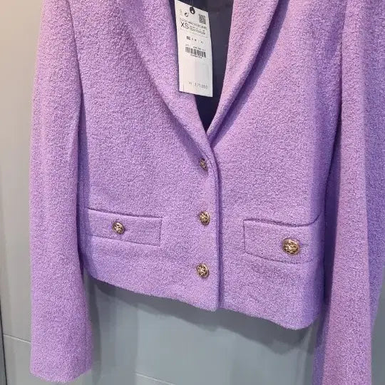 [BUNJANG] ZARA Purple Tweed Crop Jacket XS / 자라 퍼플 트위드 크롭 자켓 XS