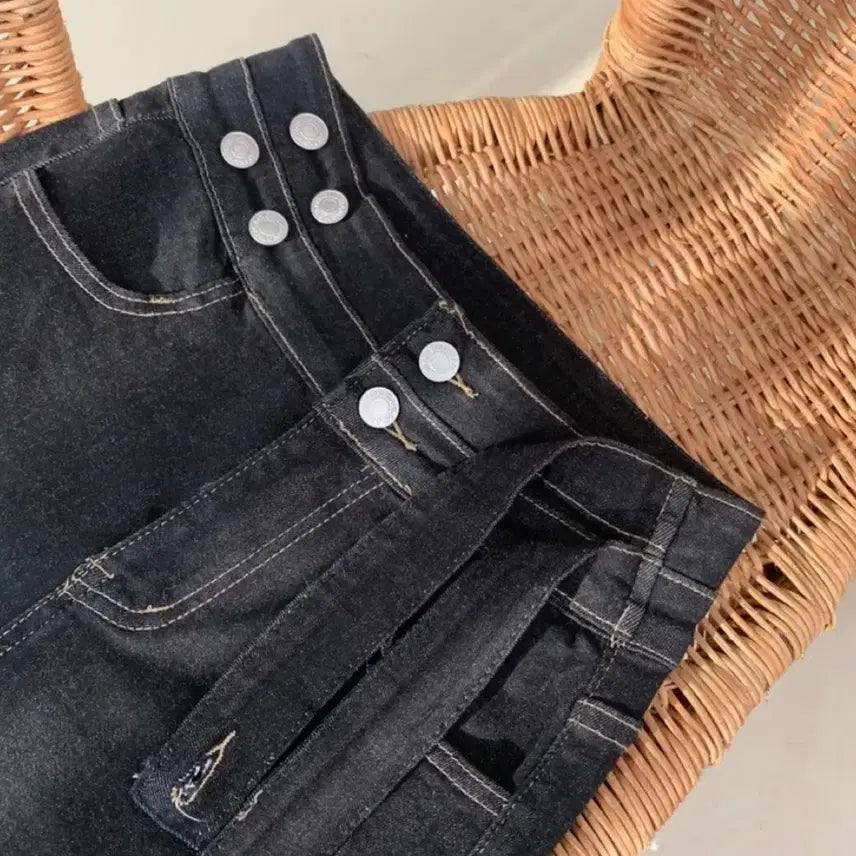 [SOLD OUT] 에이블리 핏존예 스판있음 더블 스트랩 하이웨스트 흑청 데님 스키니 팬츠