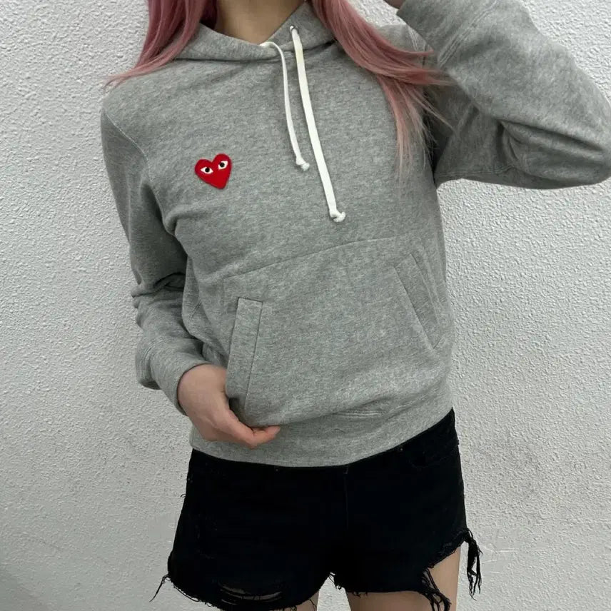 [BUNJANG] Comme des Garcons Heart Patch Gray Hoodie / 꼼데가르송 하트와펜 그레이 후드