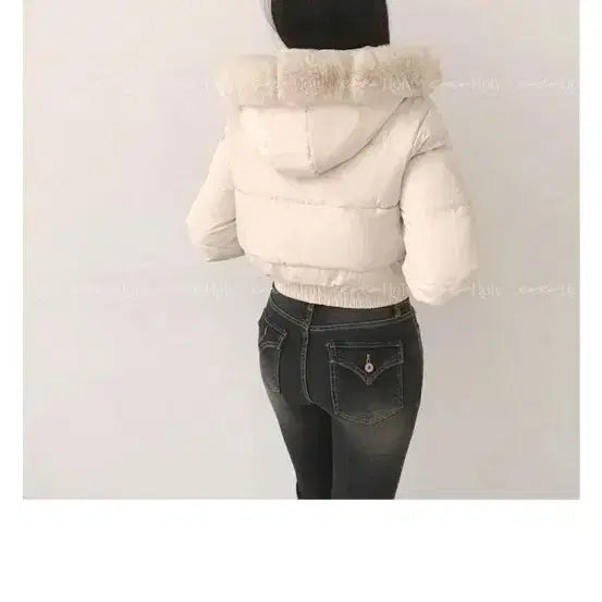 [BUNJANG] Raraholy Ivory Fur Hooded Short Padded Jacket / Raraholy 아이보리 퍼 후드 숏패딩