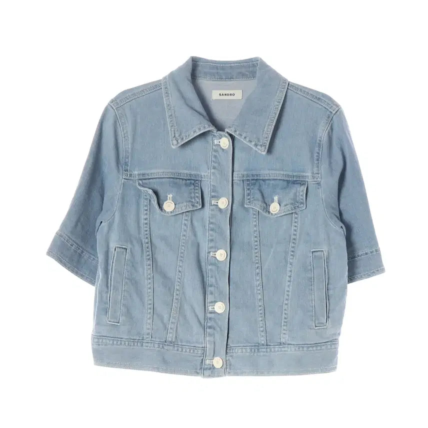 [BUNJANG] Sandro 22SS Half Sleeve Crop Denim Jacket / 산드로 22SS 하프 슬리브 크롭 반팔 데님 재킷