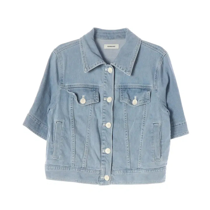 [BUNJANG] Sandro 22SS Half Sleeve Crop Denim Jacket / 산드로 22SS 하프 슬리브 크롭 반팔 데님 재킷