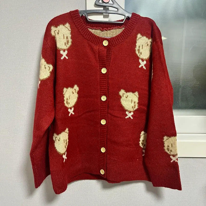 [BUNJANG] Teddy Bear Burgundy Cardigan / 곰돌이 가디건