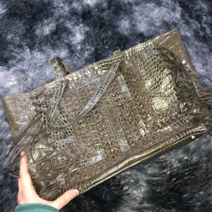 [BUNJANG] LANVIN 0346 Leather Shoulder Handbag Brown Khaki Y2K / 투티/0346 LANVIN 가죽 숄더 핸드백 브라운 카키 유니크 Y2K