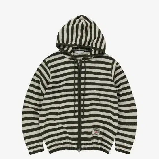 [BUNJANG] Slow Acid Yoo Shi Stripe Knit Hoodie Zip-up / 슬로우애시드 스트라이프 니트 후드집업 카키 유우시 후드집업