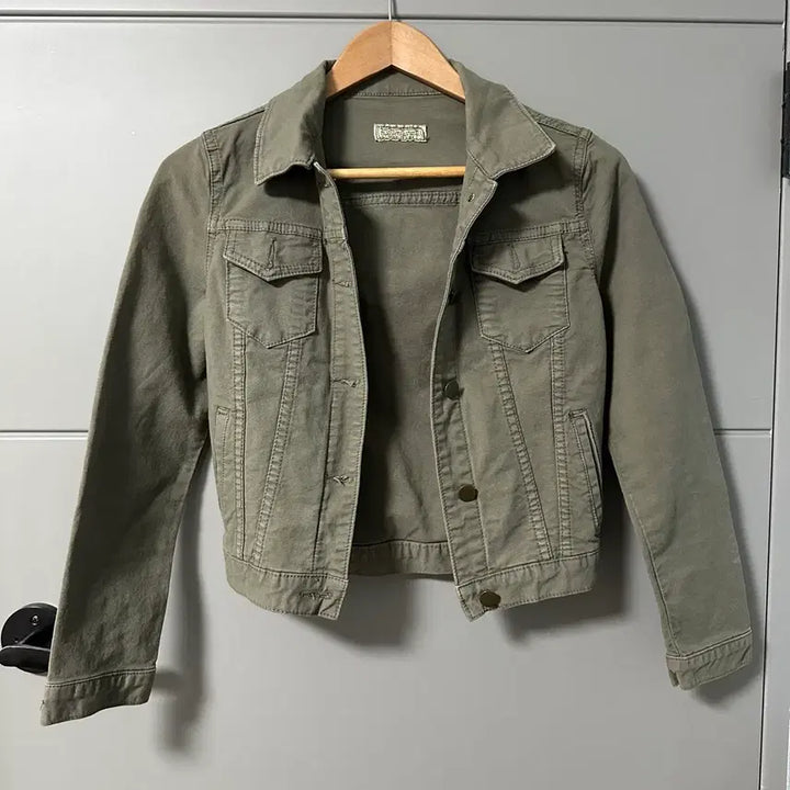[BUNJANG] Light Khaki Denim Crop Jacket / 연카키색 데님 크롭 자켓