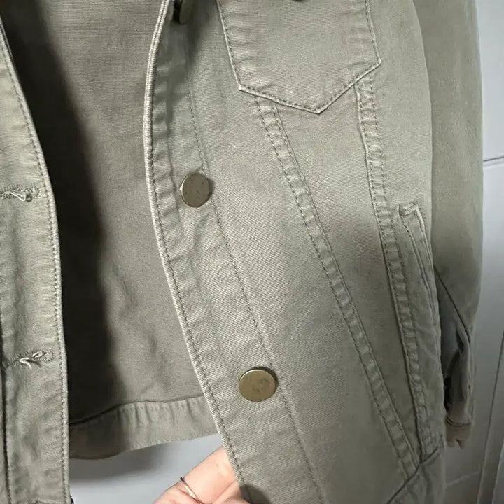 [BUNJANG] Light Khaki Denim Crop Jacket / 연카키색 데님 크롭 자켓