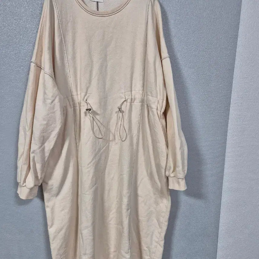 [BUNJANG] Ivory Fleece Lined String Long Dress / 아이보리 쭈리면 기모 스트링 원피스 프리