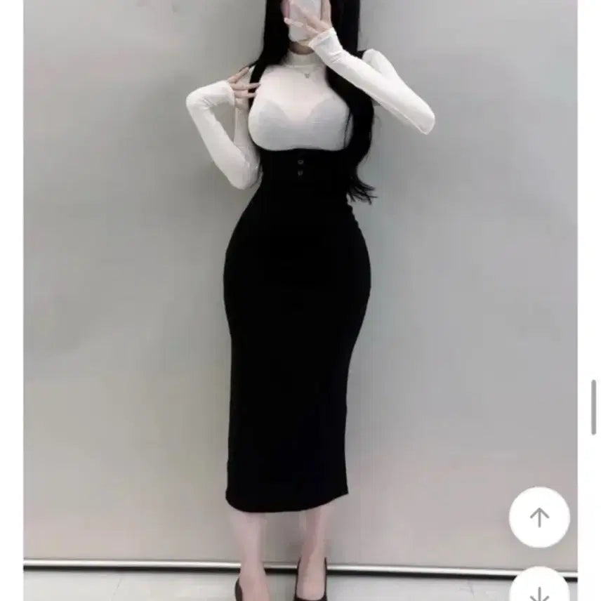 [BUNJANG] Ablie Glam Slit Overall Long Dress - Black / 에이블리 글램 트임 멜빵 롱원피스 블랙