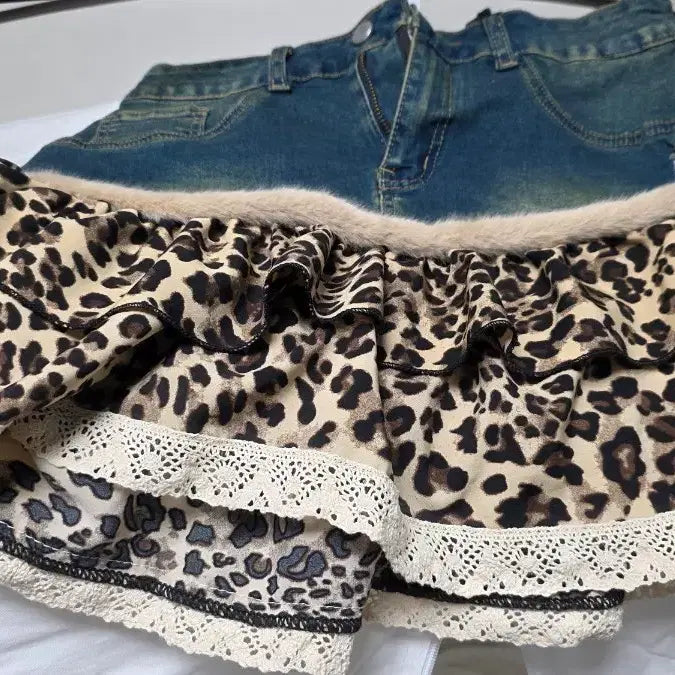 [BUNJANG] Leopard Print Denim Skirt / 호피무늬 치마
