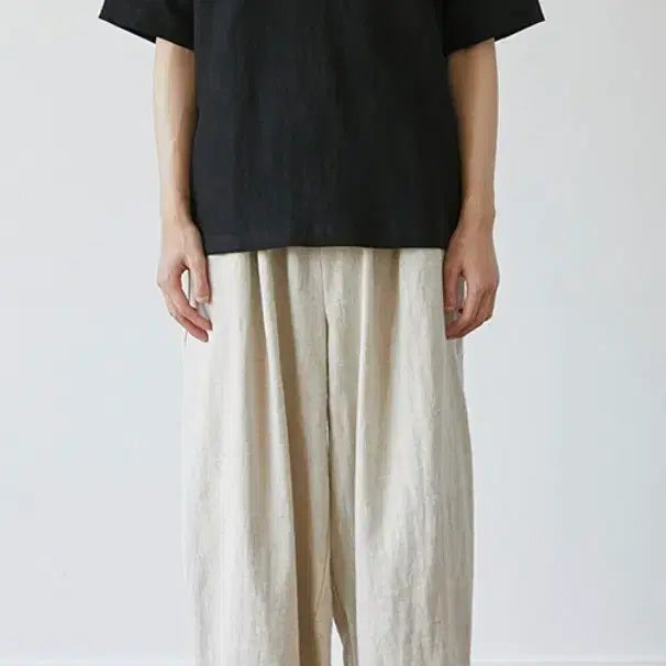 [BUNJANG] Malren Unisex Linen Balloon Pants Beige / 말렌 유니섹스 린넨 버튼 벌룬팬츠 베이지