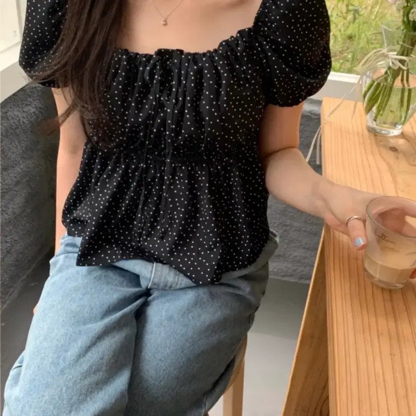 [BUNJANG] Lazy Shop Dot Blouse / 레이지샵 도트 블라우스