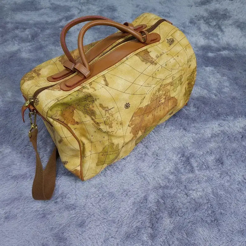 [BUNJANG] Vintage Boston Bag with Map / [] 빈티지 보스턴백 가방 지도