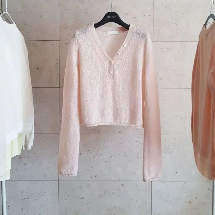 [BUNJANG] リエッテ Dear Knit V-Neck Crop See-through Knit / 리에뜨 디어니트 브이넥 크롭 시스루 니트