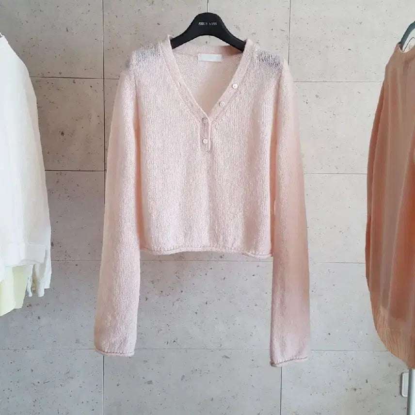 [BUNJANG] リエッテ Dear Knit V-Neck Crop See-through Knit / 리에뜨 디어니트 브이넥 크롭 시스루 니트
