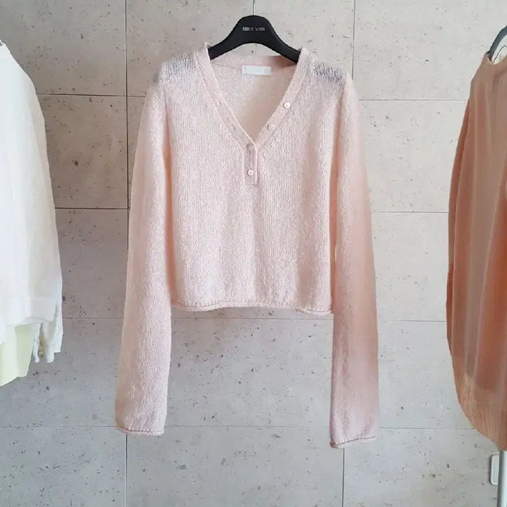 [BUNJANG] リエッテ Dear Knit V-Neck Crop See-through Knit / 리에뜨 디어니트 브이넥 크롭 시스루 니트