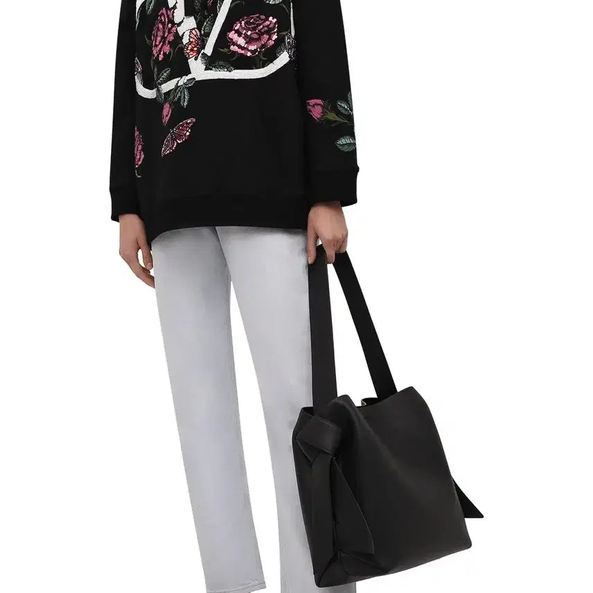 [BUNJANG] Valentino V Logo Sequin and Bead Embellished Oversized Hoodie / 발렌티노 블랙 V로고 스팽글+비즈장식 오버사이즈 여성 후드풀오버 100