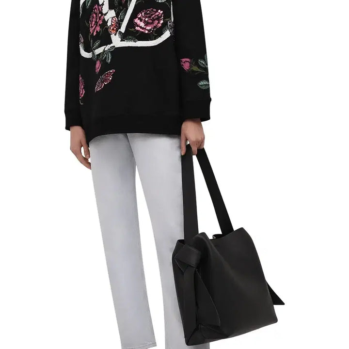 [BUNJANG] Valentino V Logo Sequin and Bead Embellished Oversized Hoodie / 발렌티노 블랙 V로고 스팽글+비즈장식 오버사이즈 여성 후드풀오버 100