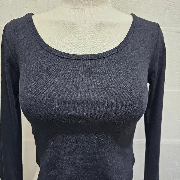 [BUNJANG] Basic U-Hem Crop Long Sleeve - Black / 밑단u 크롭 라운드 무지 긴팔- 블랙