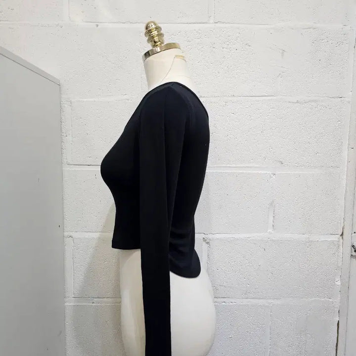 [BUNJANG] Basic U-Hem Crop Long Sleeve - Black / 밑단u 크롭 라운드 무지 긴팔- 블랙