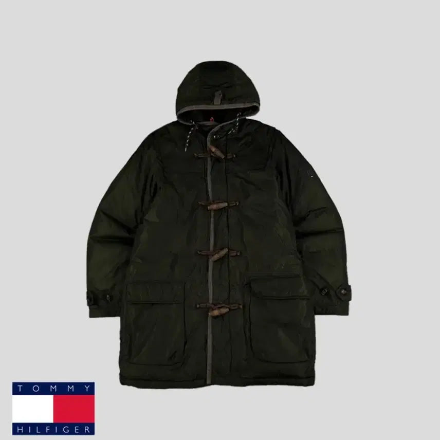 [BUNJANG] Tommy Hilfiger Long Duffle Hooded Down Jacket - Khaki / 타미힐피거 후드 더플 롱패딩 카키