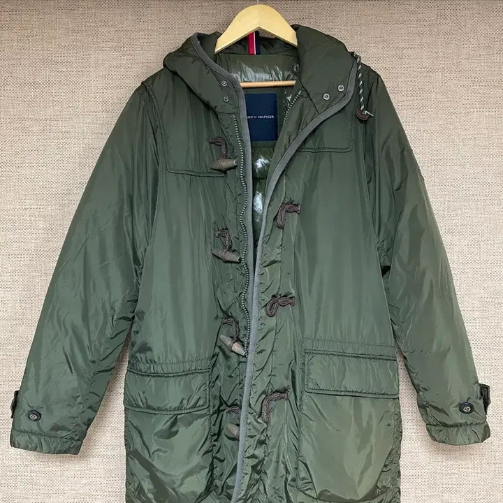 [BUNJANG] Tommy Hilfiger Long Duffle Hooded Down Jacket - Khaki / 타미힐피거 후드 더플 롱패딩 카키