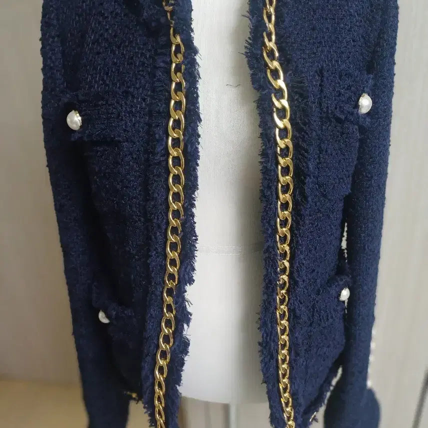[BUNJANG] Tweed Gold Chain Embellished Jacket / 트위드 금장 체인 장식 자켓