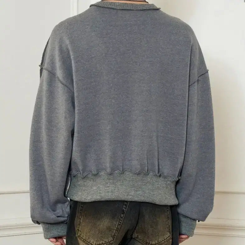 [BUNJANG] RECTO Overfit Mix Knit Sweatshirt [Gray] / 레시토 OVERFIT MIX KNIT SWEATSHIRT_[GRAY]