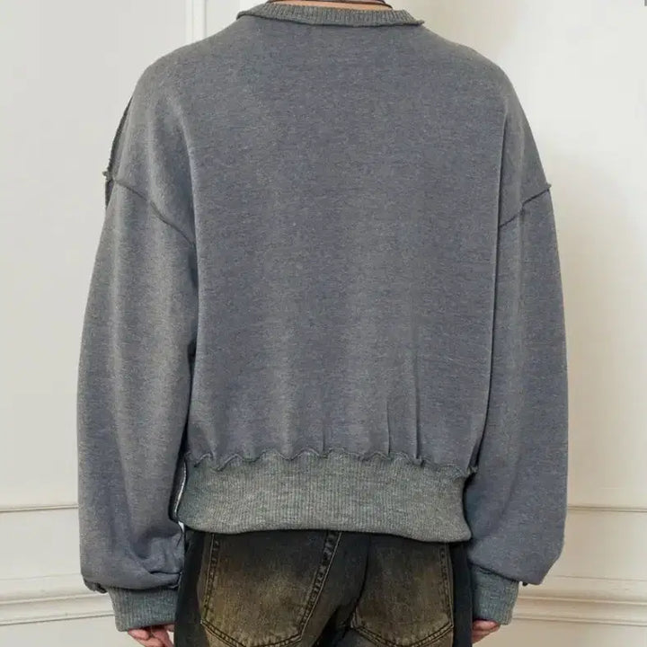 [BUNJANG] RECTO Overfit Mix Knit Sweatshirt [Gray] / 레시토 OVERFIT MIX KNIT SWEATSHIRT_[GRAY]