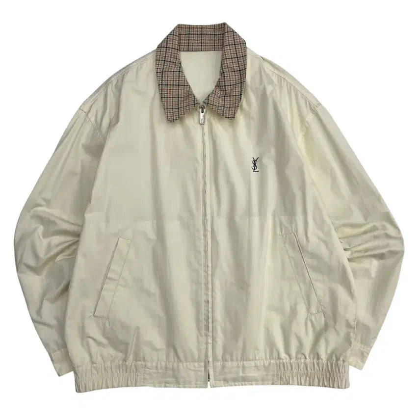 [BUNJANG] Yves Saint Laurent Checkered Collar Ivory Jacket / 입생로랑 체크 카라 아이보리 자켓