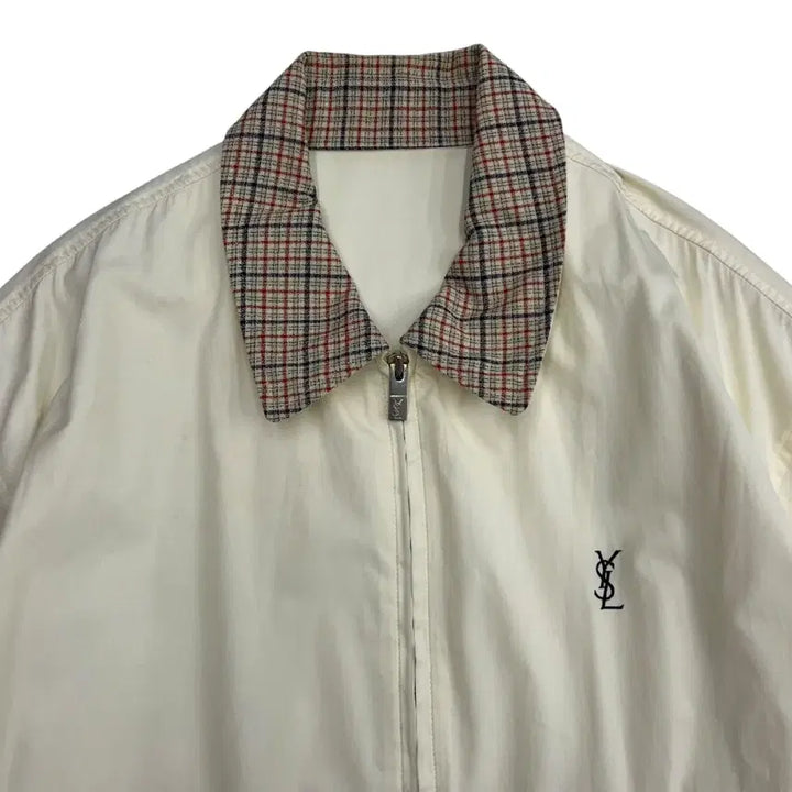 [BUNJANG] Yves Saint Laurent Checkered Collar Ivory Jacket / 입생로랑 체크 카라 아이보리 자켓