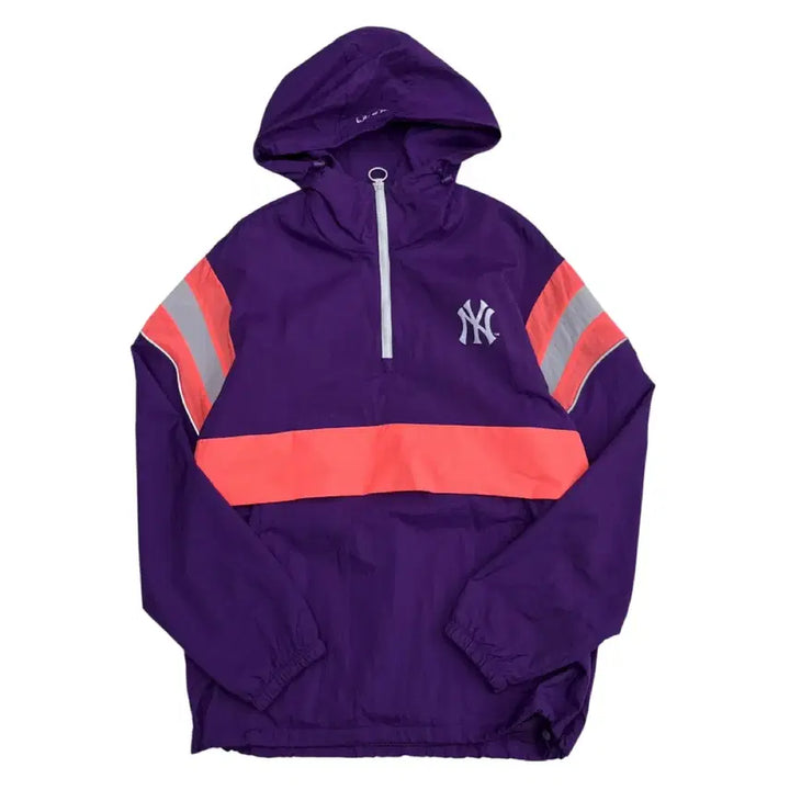 [BUNJANG] MLB Blue Hooded Windbreaker S / MLB 형광 배색 블루 후드 바람막이 S
